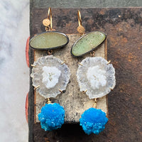 Drusy, Agate, and Cavansite Earrings